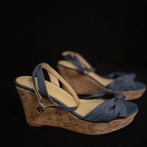 Chambray Wedge Sandals